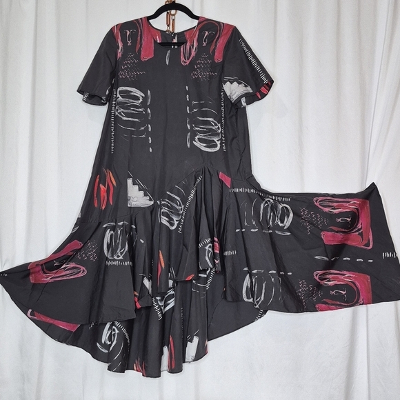 JNBY Short Sleeve Asymmetric Art To Wear 100% Cotton Midi Dress - Size L - Picture 1 of 12